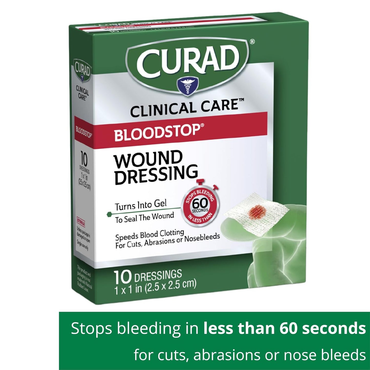 Curad CUR0055RBH Bloodstop Hemostatic Gauze, Helps Stop Bleeding Quickly, 1" X 1" Size, Pack of 10