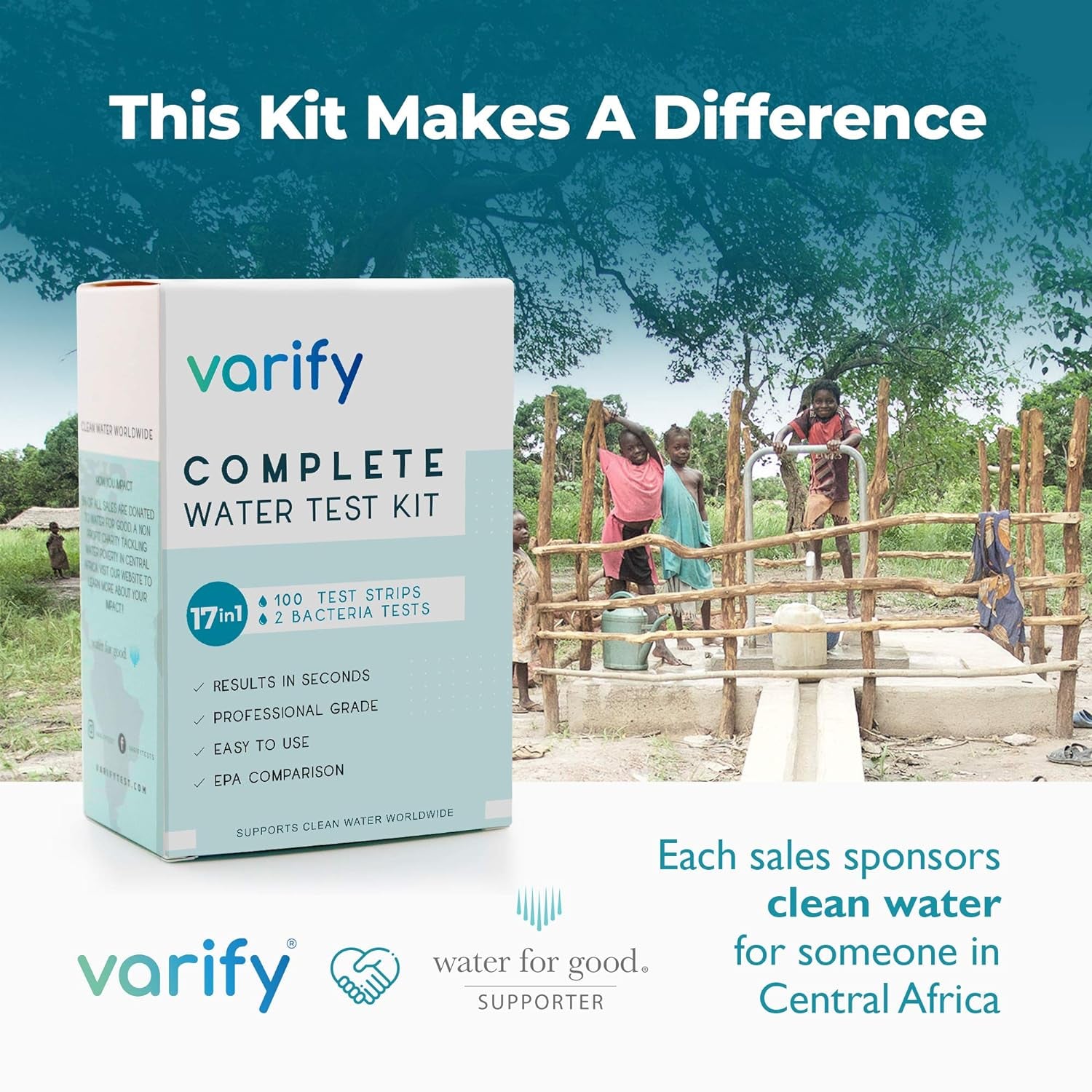 Varify 17 in 1 Complete Drinking Water Test Kit - 100 Strips + 2 Bacteria Tester Kits - Well, Tap, Home, City Water Testing Strip for Lead, Alkaline, Chlorine, Hardness, Iron, Fluoride, Copper & More