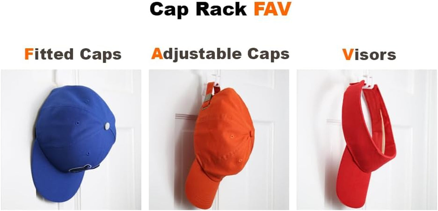 Perfect Curve Hat Organizer Cap Rack FAV | Hat Racks | Hold up to 40 Caps | over Door Organizer for Baseball Hat | Fitted & Adjustable Caps & Visors | Door Slam Proof | 2 Straps | White