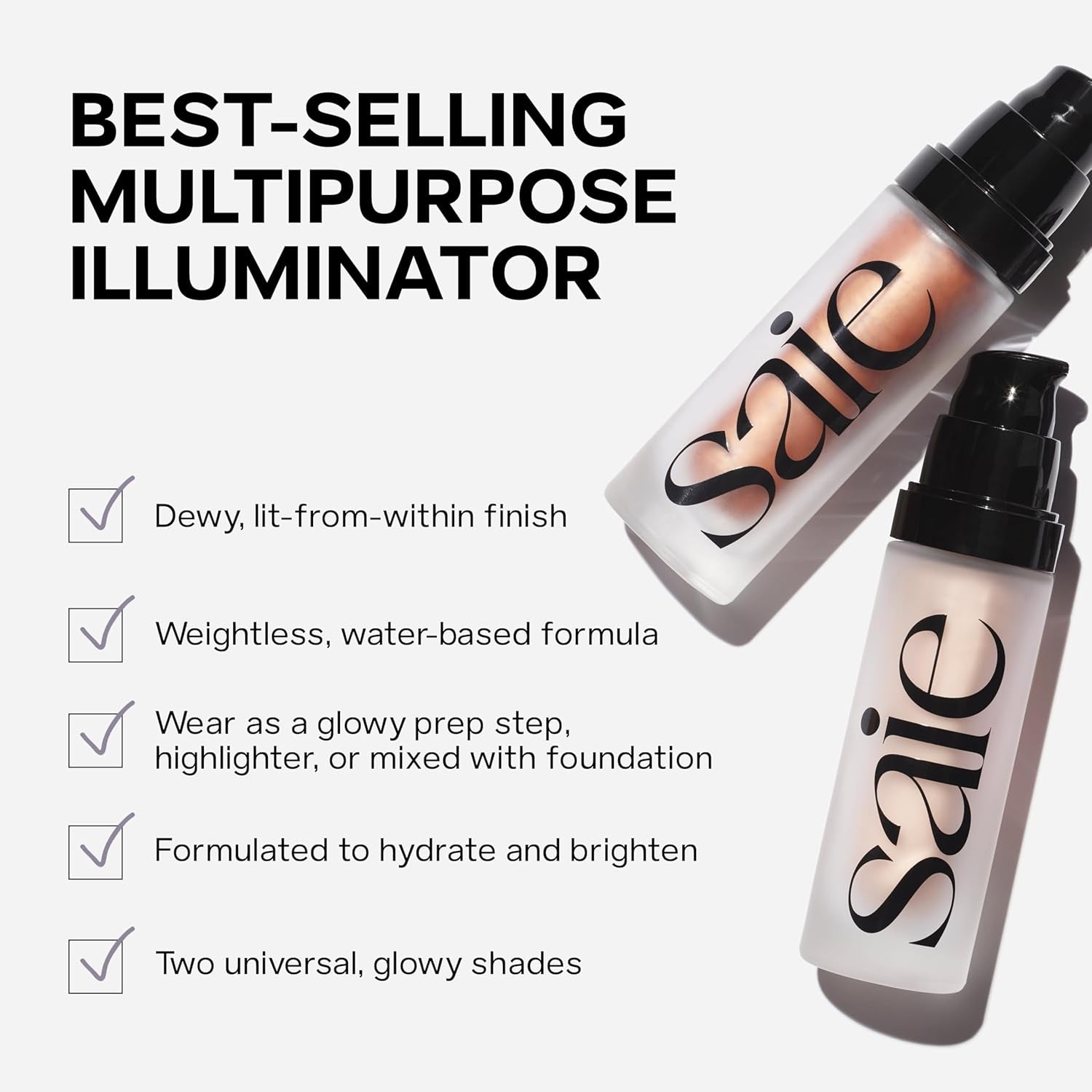 Saie Mini Glowy Super Gel Lightweight Illuminator - Luminizer + Makeup Primer for Glowing Skin - Enriched with Vitamin C + Hydrating Squalane Oil - Wear Alone or under Makeup - Starglow (0.5 Oz)