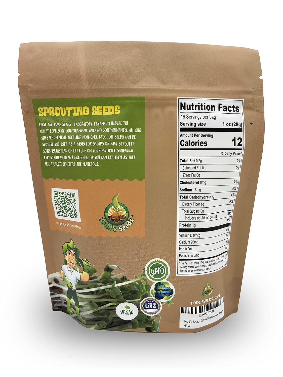 Todd’S Seeds - Calabrese Broccoli Sprouting Seeds, 1 Lb - High in Sulforaphane, Non-Gmo, Heirloom Variety - Bulk Seeds for Nutrient-Rich Sprouts & Home Gardening (Chemical Free - Better than Organic!)
