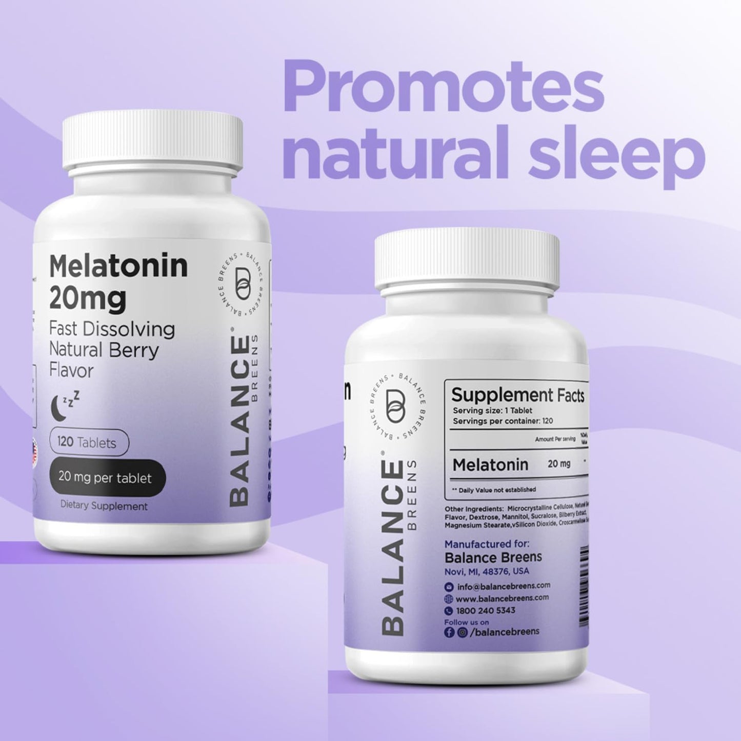 Melatonin 20Mg, 100% Drug Free, Fast-Dissolve 120 Tablets - Natural Sleep Aid, Experience Serene, Restful Nights - Find Your Calm, Embrace Relaxation, Supports Sound Sleep and Tranquility