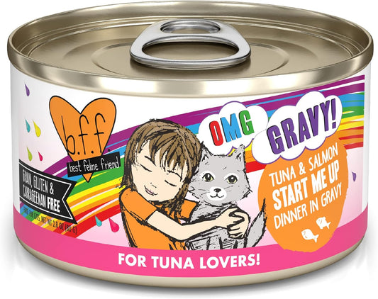 Weruva B.F.F. OMG - Best Feline Friend Oh My Gravy!, Tuna & Salmon Start Me up with Tuna & Salmon, 2.8Oz Can (Pack of 12)