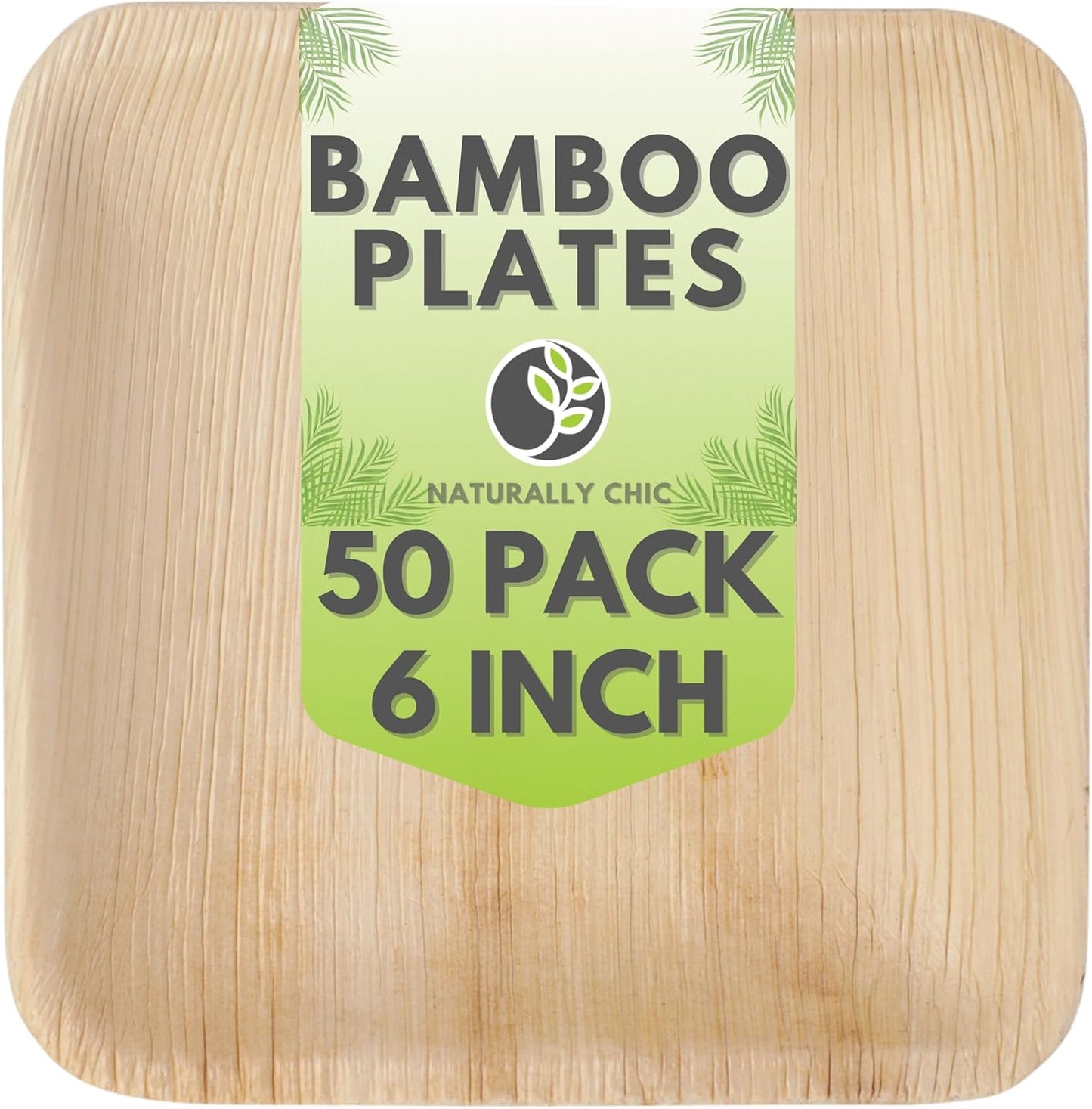 Palm Leaf Plates Bamboo Plates Disposable 8 Inch Square Party - Wood & Bamboo like Eco Friendly Compostable and Biodegradable Plates for Weddings and Events - 25 Pack