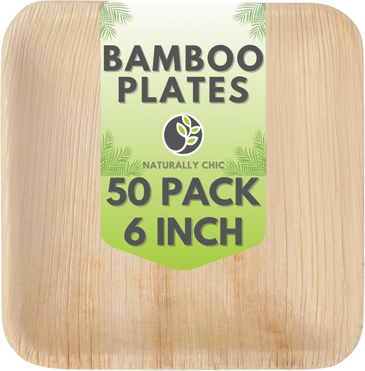 Palm Leaf Plates Bamboo Plates Disposable 8 Inch Square Party - Wood & Bamboo like Eco Friendly Compostable and Biodegradable Plates for Weddings and Events - 25 Pack