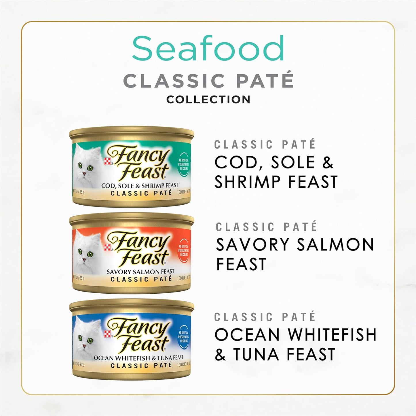 Purina Fancy Feast Seafood Classic Pate Collection Grain Free Wet Cat Food Variety Pack - (Pack of 30) 3 Oz. Cans