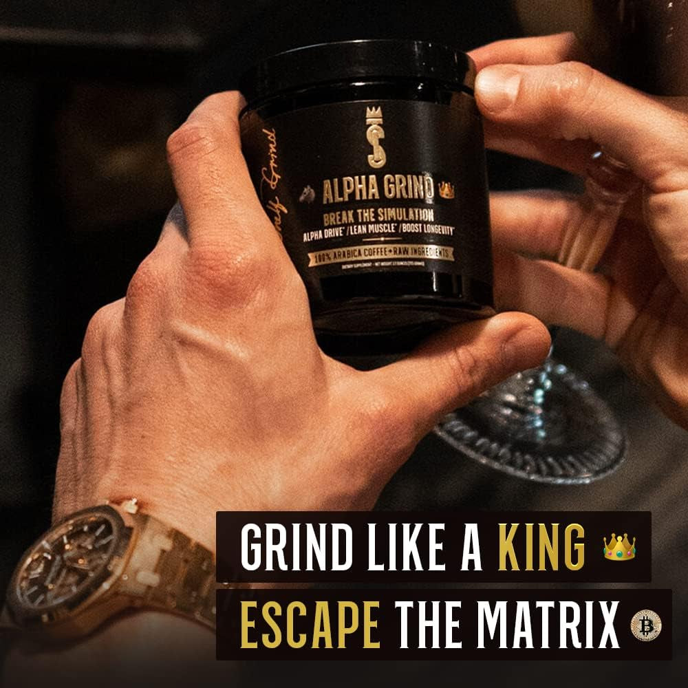 Alpha Grind – Instant Maca Coffee for Men + Natural Energy + Brain Nootropic for Ageless Clarity, Focus | Lean Muscle Building Growth & Size, 30SV