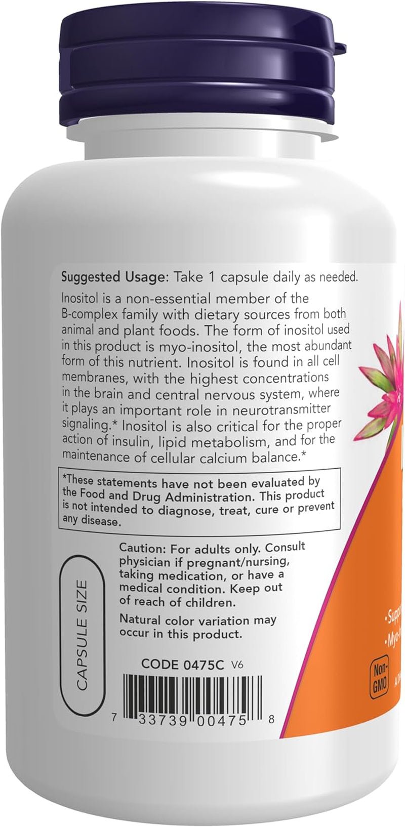 NOW Foods Supplements, Inositol 500 Mg, Healthy Membrane Function*, Cellular Health*, 100 Veg Capsules