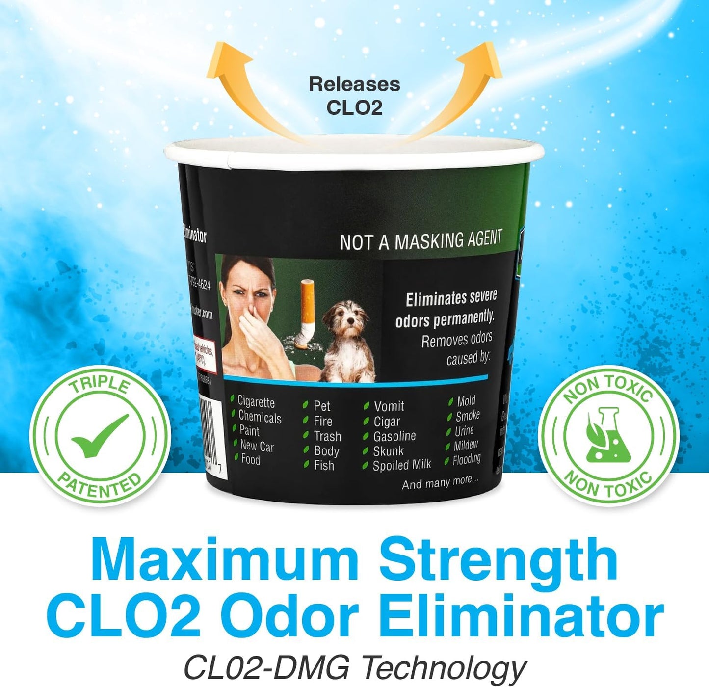 Auto Shocker, Quick Release Car Odor Eliminator, Eco-Friendly Chlorine Dioxide Odor Bomb for Vehicle Interior up to 250 Cubic Feet