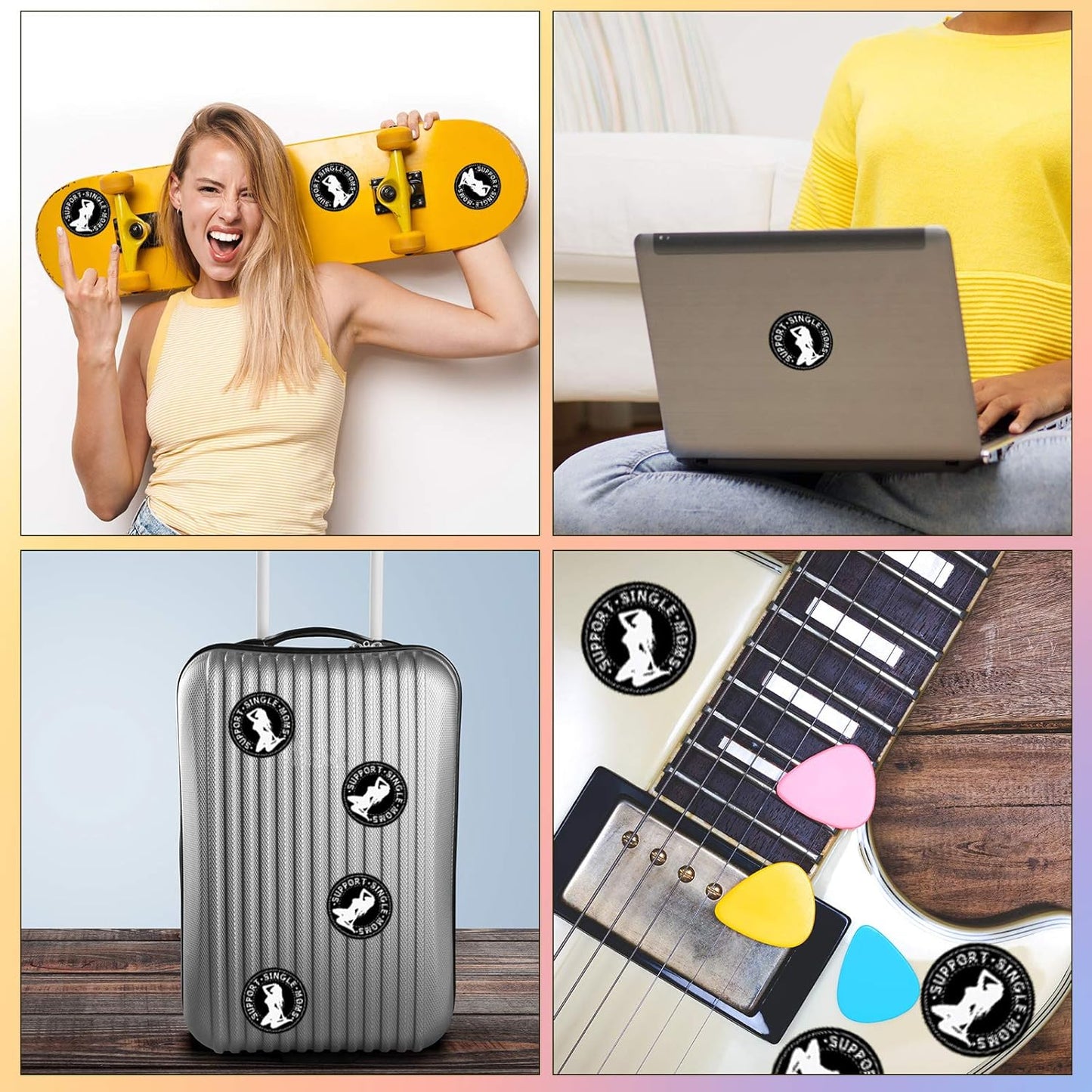 Gersoniel 24 Pieces Hard Hat Stickers, Support Single Moms Stickers Motorcycle Welding Helmet Decals Funny Stickers Vinyl Decals for Tool Box Helmet Hard Hat, 2 Inch