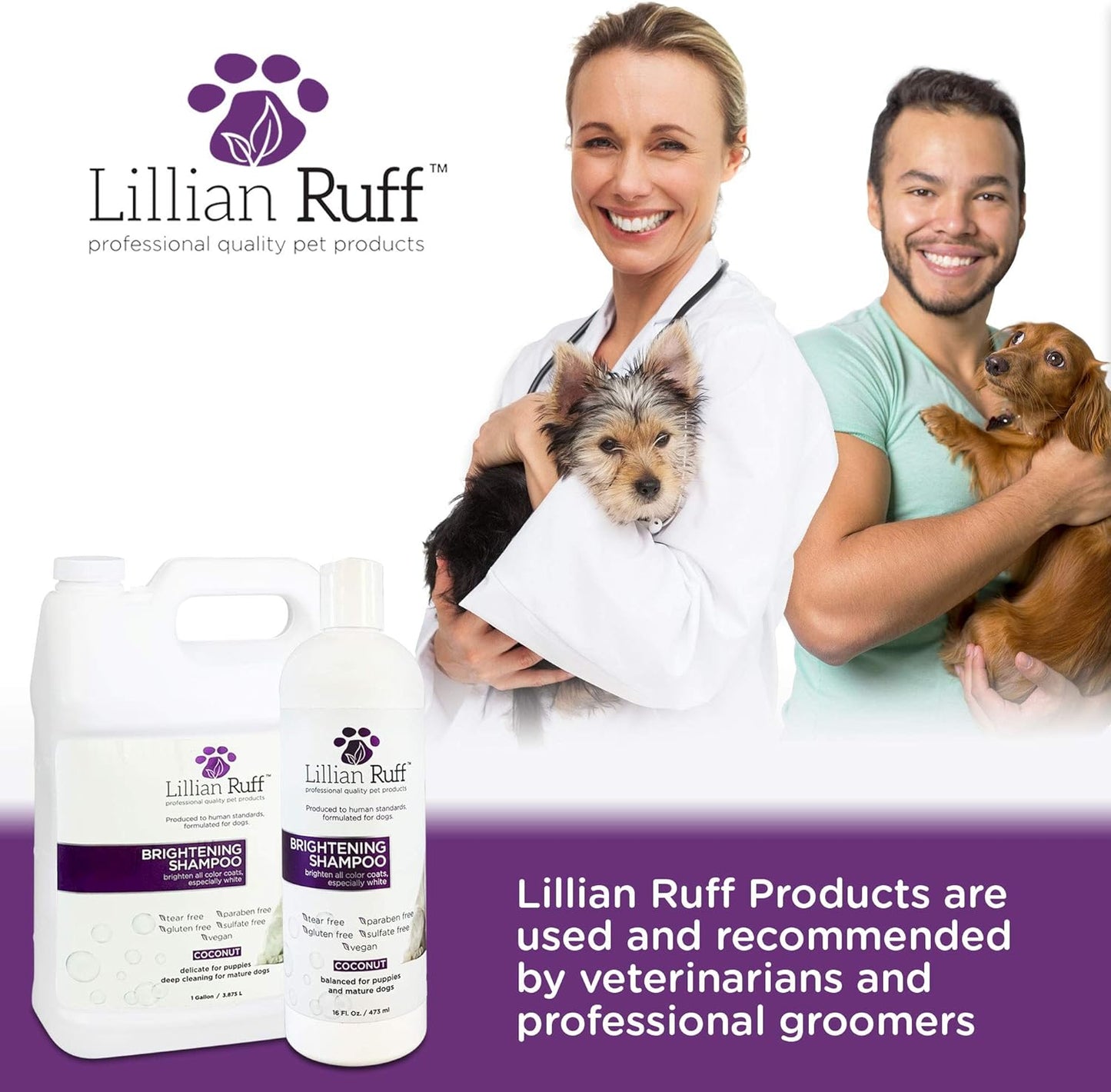 Lillian Ruff Ultra-Brightening Professional Whitening Shampoo for Dogs with Aloe & Coconut Oil for Dry Skin & Itch Relief - Ph-Balanced Dog Whitening Shampoo Remove Stains, Yellowing, & Odor (Gallon)