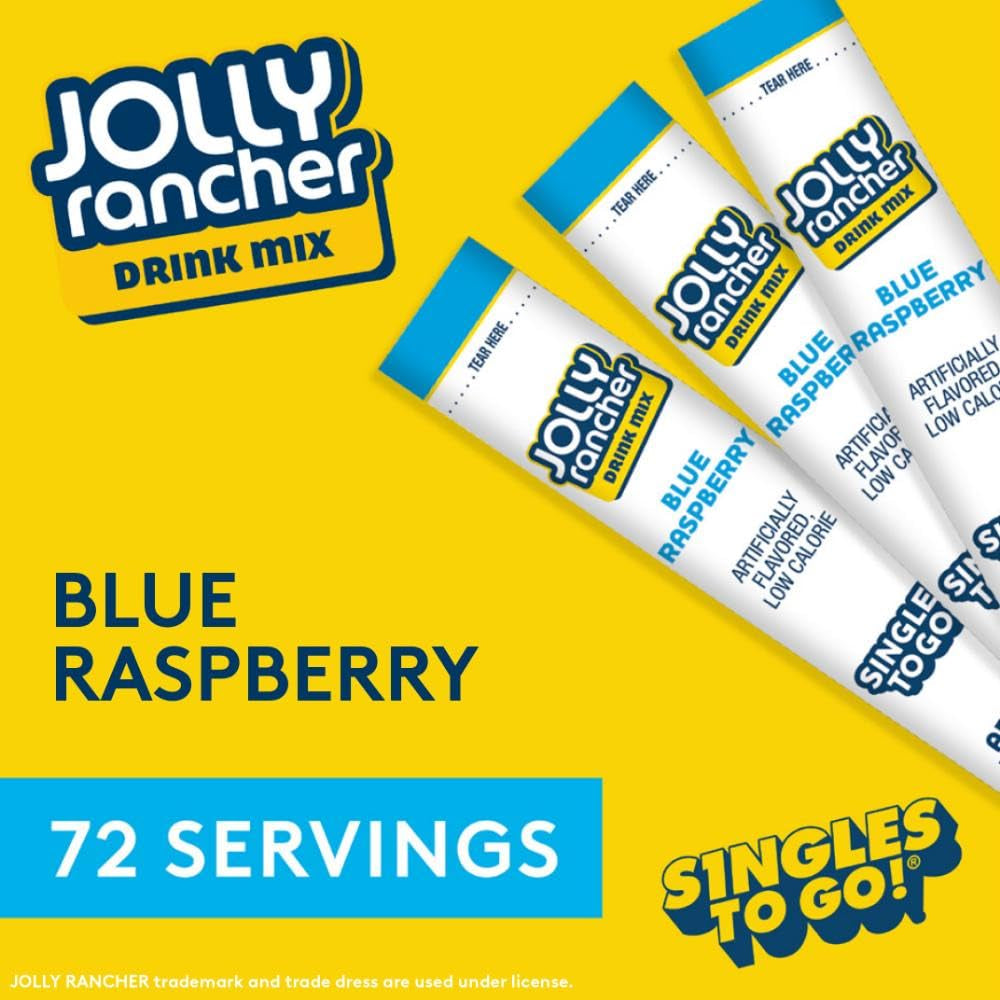 Jolly Rancher Rancher Singles to Go Water Drink Mix, Blue Raspberry, 12 Boxes with 6 Packets Each, 72 Total Servings