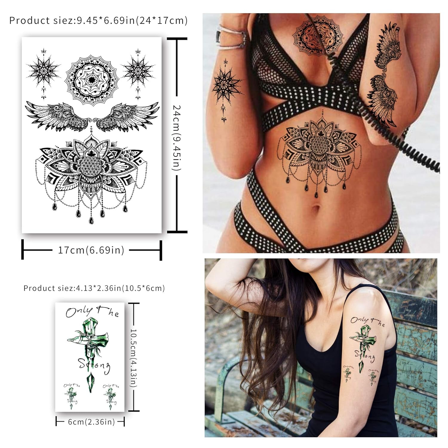 Yazhiji 8 Sheets Extra Large Henna Mandala Temporary Tattoo Collection for Women and Girls Sexy Tattoo Stickers