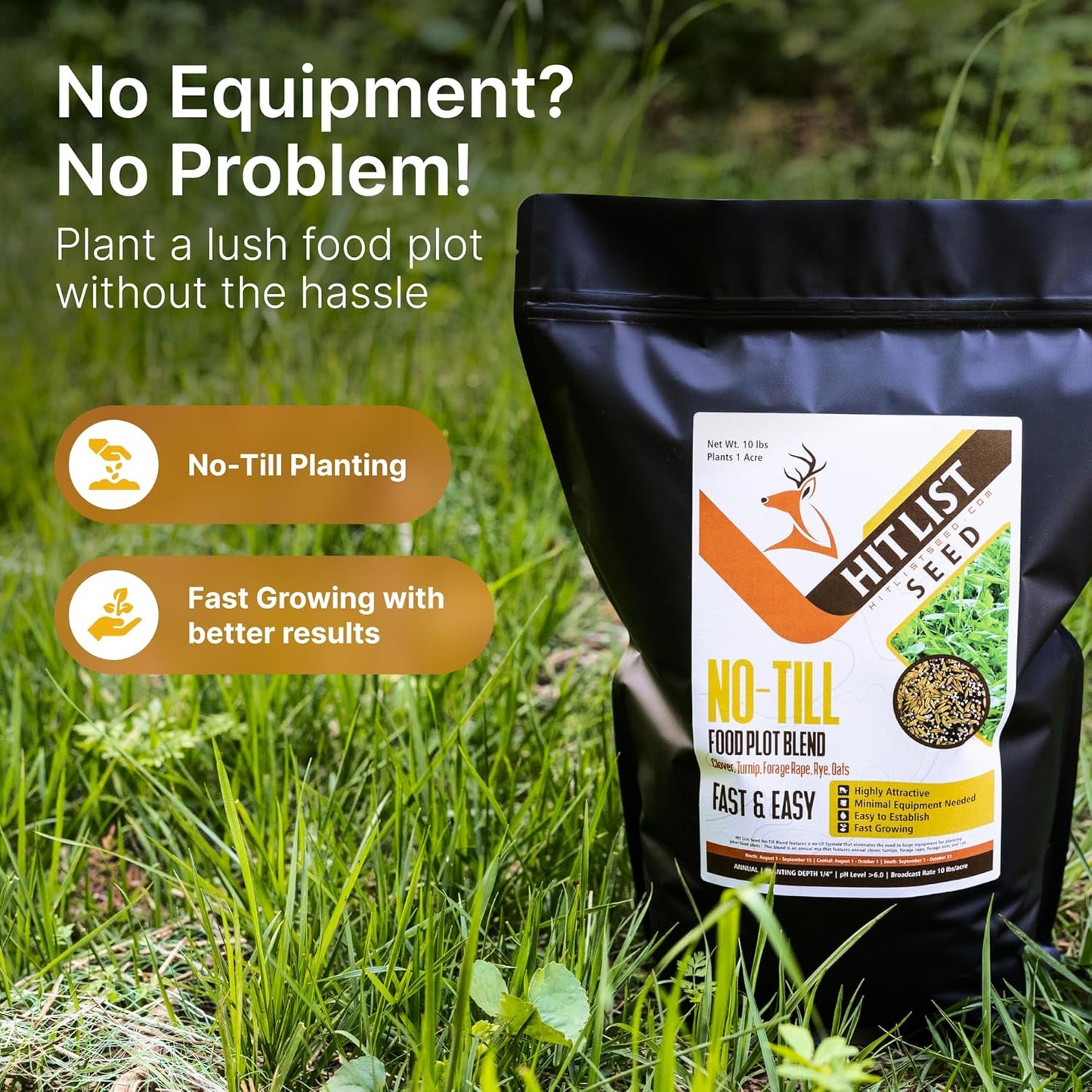 Hit List Seed® No Till Food Plot Seeds for Deer [Annual Mix] - Throw and Grow Food Plot Seed - Deer Plot Seed Mix - Clover, Rye, Turnip, Brassica, Oats - No Plow Food Plot Seed for Deer - 5 Lbs
