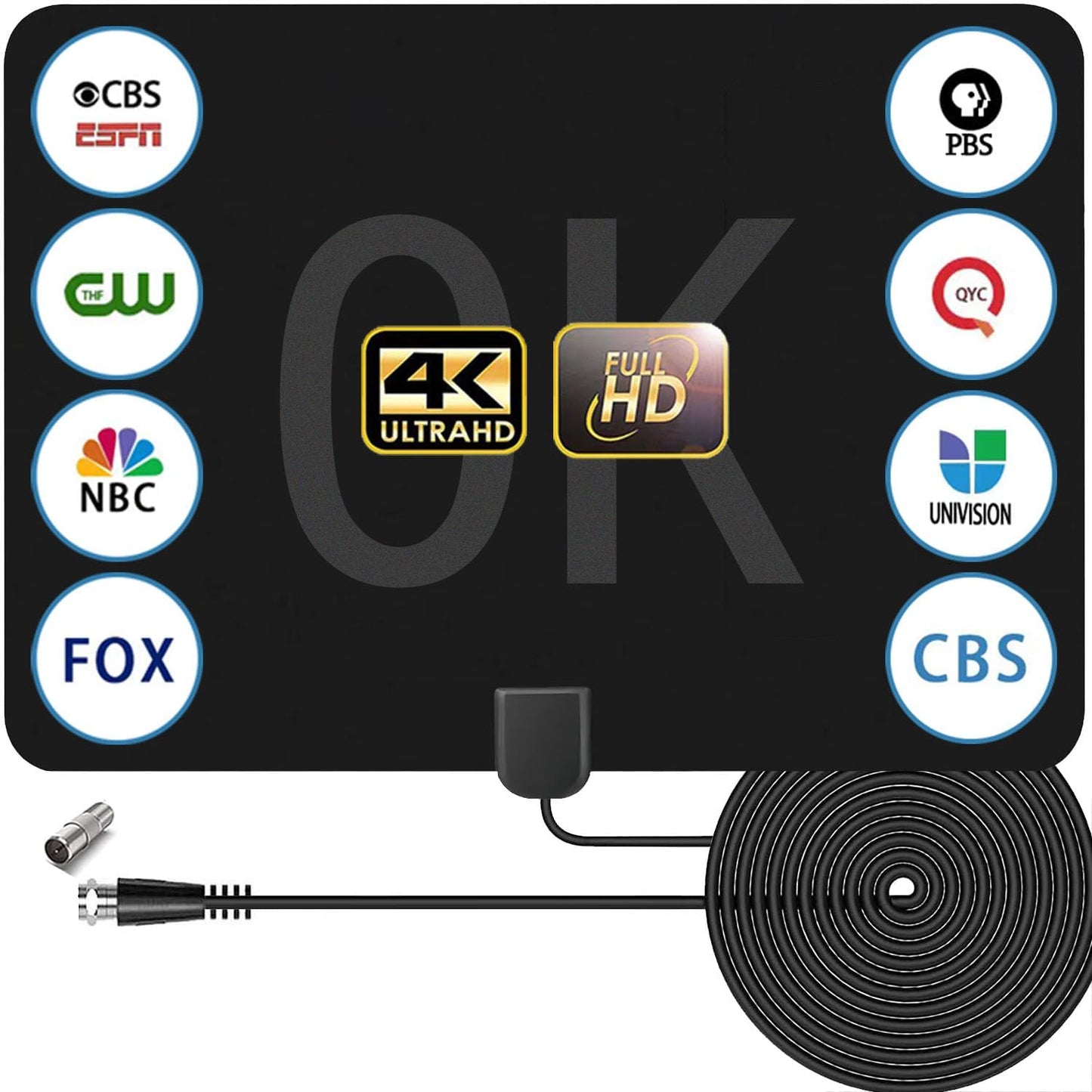 TV Antenna Indoor, Long Range Reception Digital TV Antenna for Smart TV Indoor Support 4K 1080P, Digital HDTV Antenna for Smart Switch Amplified Signal Booster - 16.5 Ft Coax HDTV Cable AC Adapter