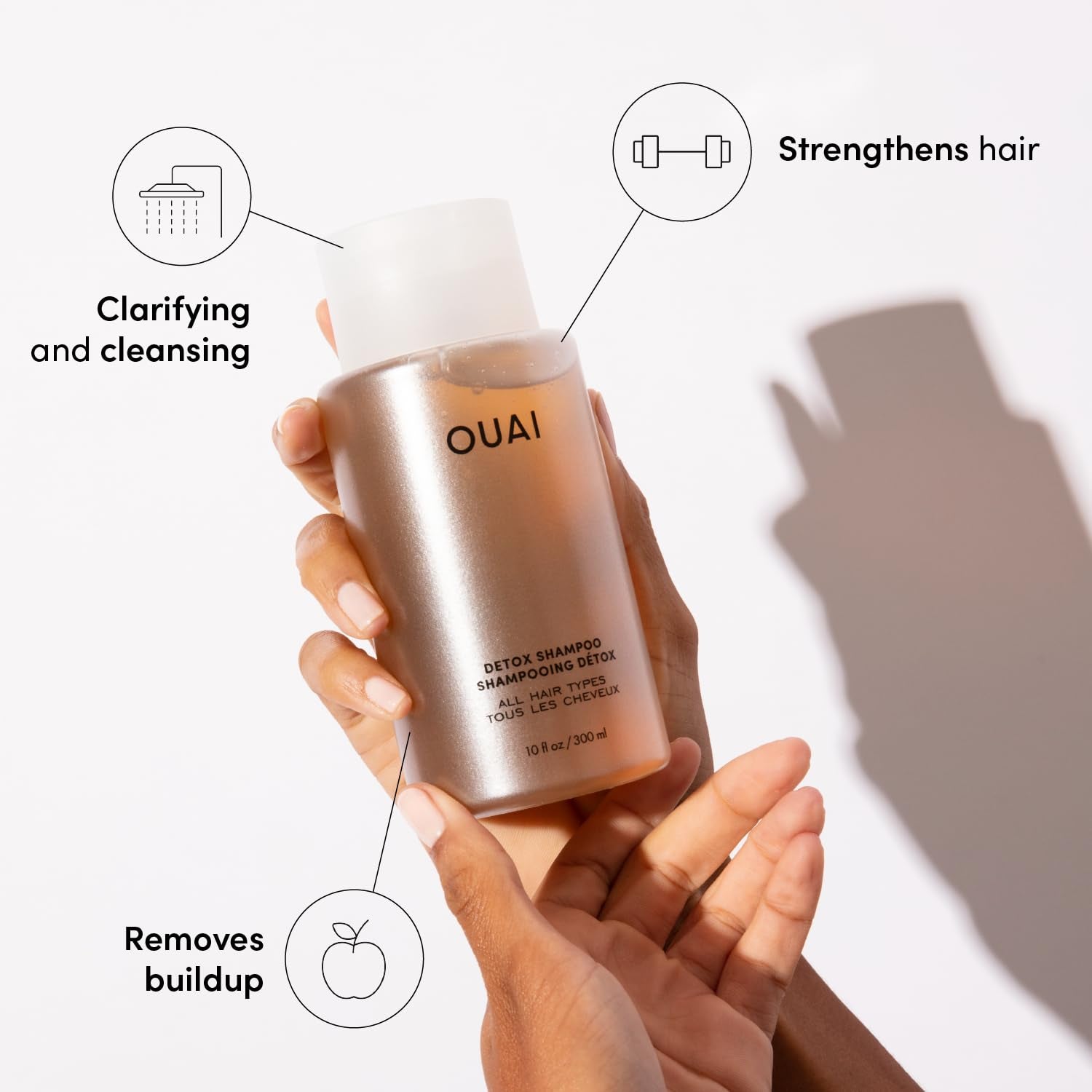 OUAI Detox Shampoo - Clarifying Shampoo for Build Up, Dirt, Oil, Product and Hard Water - Apple Cider Vinegar & Keratin for Clean, Refreshed Hair - Sulfate-Free Hair Care (10 Oz)