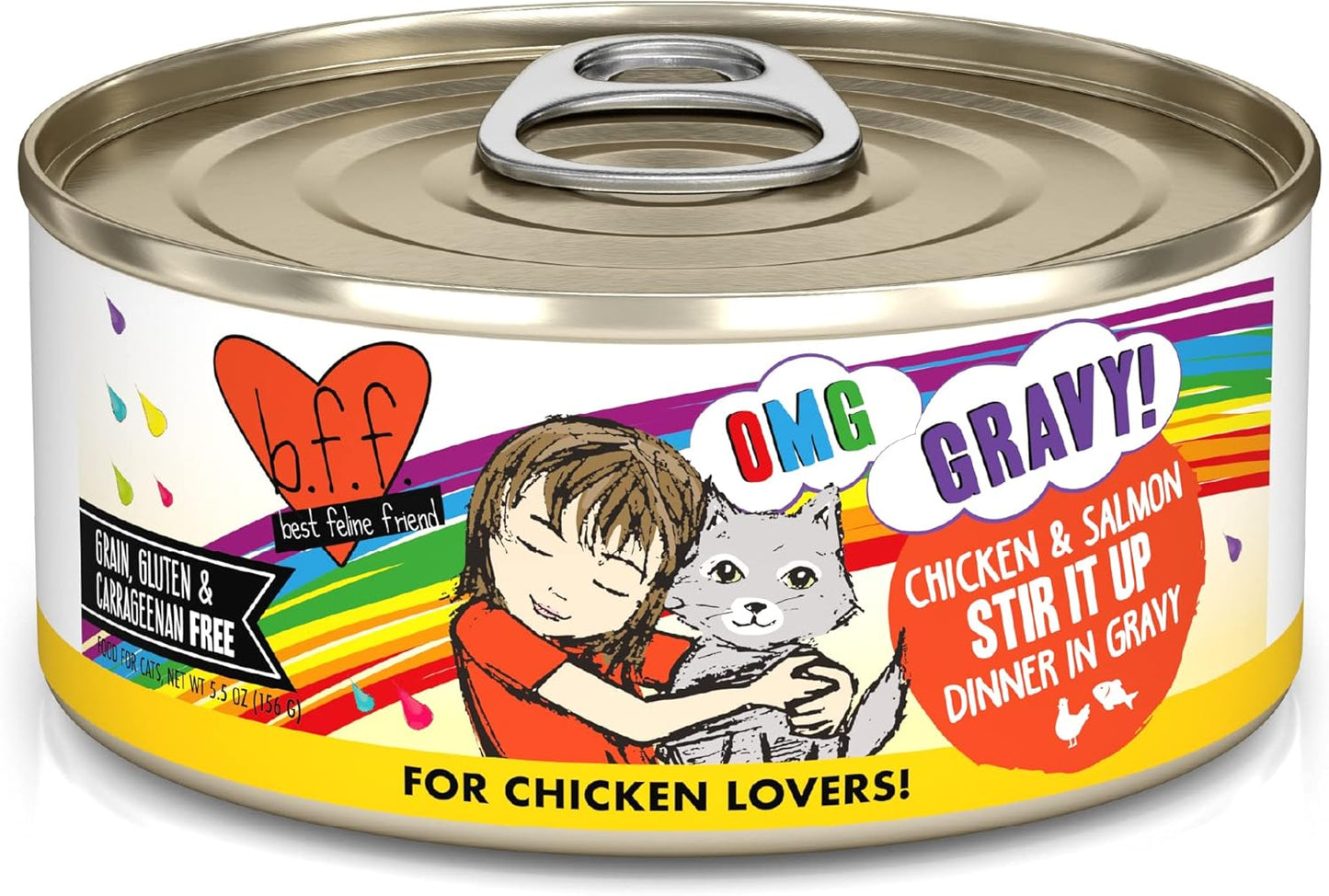 Weruva B.F.F. OMG - Best Feline Friend Oh My Gravy!, Chicken & Salmon Stir It up with Chicken & Salmon in Gravy, 5.5Oz Can (Pack of 8)