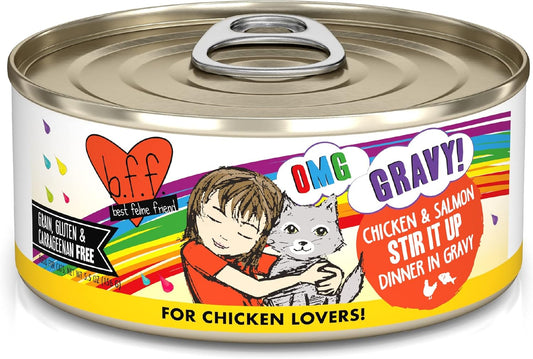 Weruva B.F.F. OMG - Best Feline Friend Oh My Gravy!, Chicken & Salmon Stir It up with Chicken & Salmon in Gravy, 5.5Oz Can (Pack of 8)