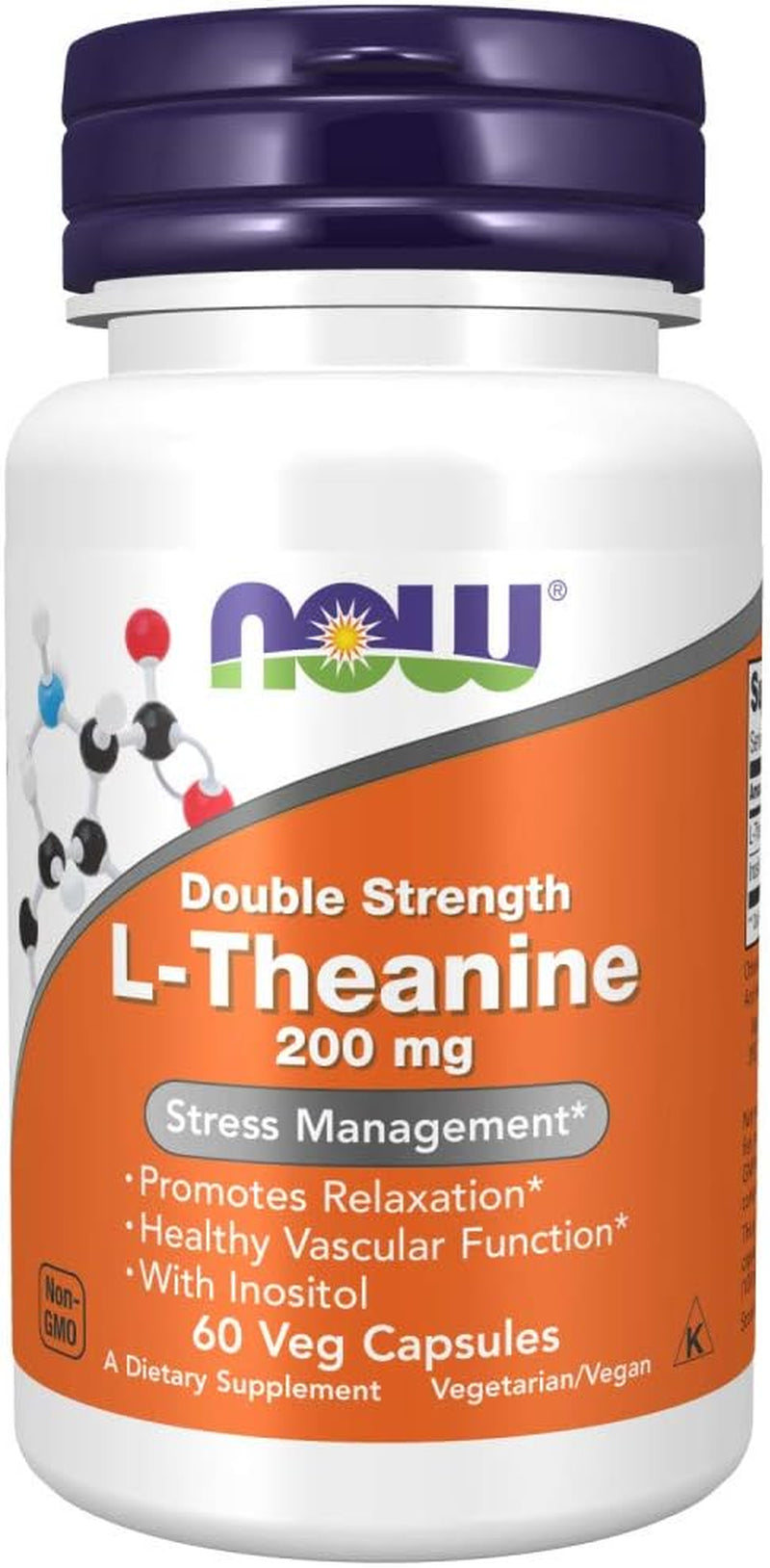 NOW Foods Supplements, L-Theanine 200 Mg with Inositol, Stress Management*, 60 Veg Capsules
