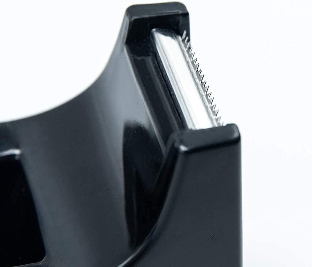 Desktop Tape Dispenser Adhesive Roll Holder (Fits 1" & 3" Core) with Weighted Nonskid Base Black