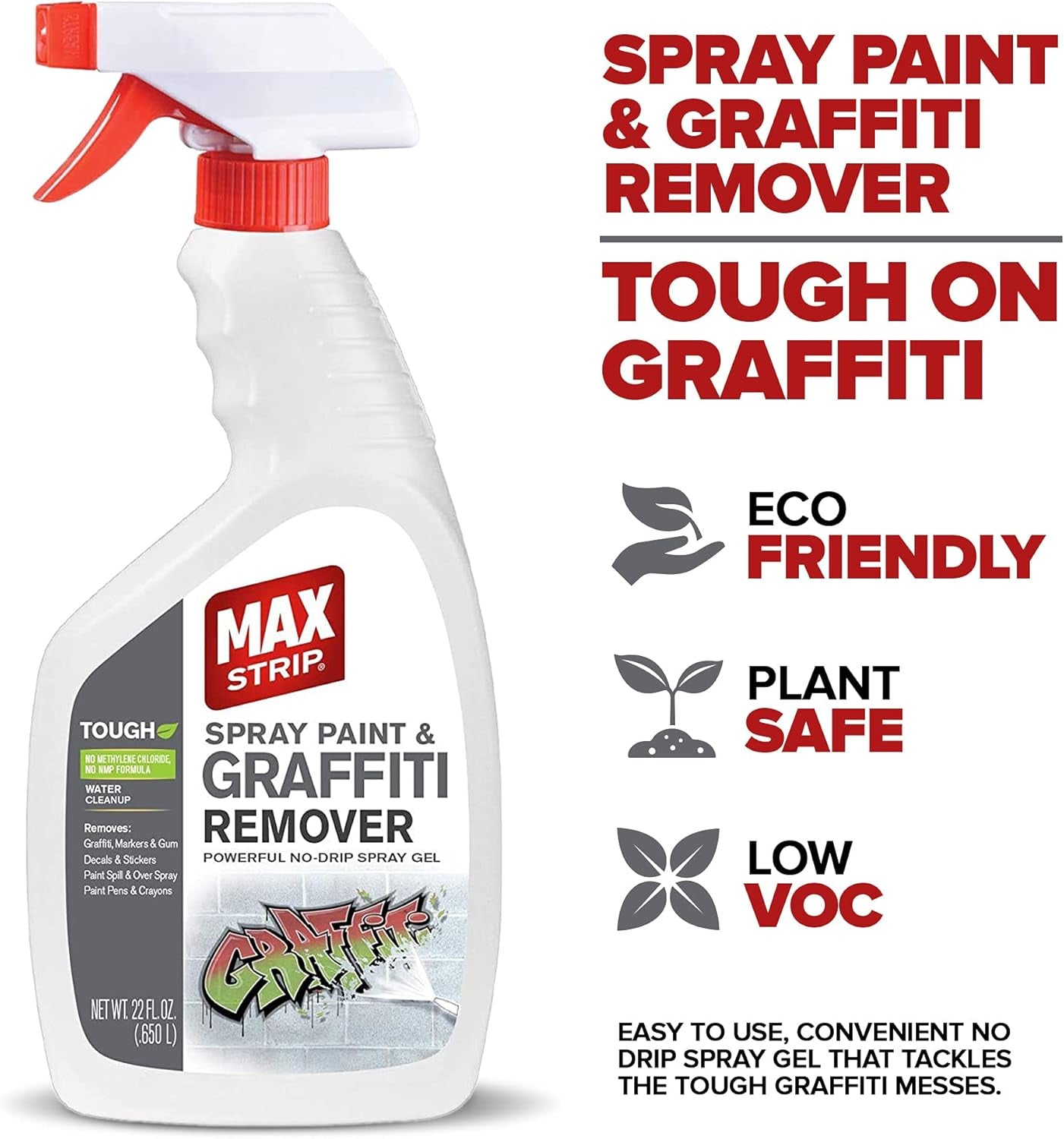 Max Strip Spray Paint and Graffiti Remover - 22 Oz - Powerful No Drip Gel Removes Graffiti, Markers and Gum, Decals and Stickers, Paint Pens and Crayons - No Methylene Chloride No NMP Formula