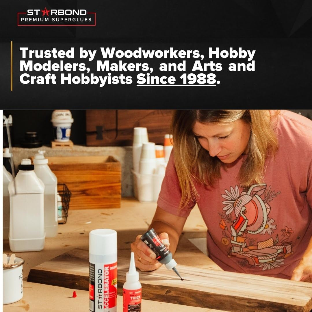 STARBOND EM-02 Super Fast Thin, Premium Instant CA (Cyanoacrylate Adhesive) Super Glue plus Extra Cap and Microtips, (For Woodturning, Pen Turning, Hobby, Stabilizing, Finish, Inlay) (2 Ounce)