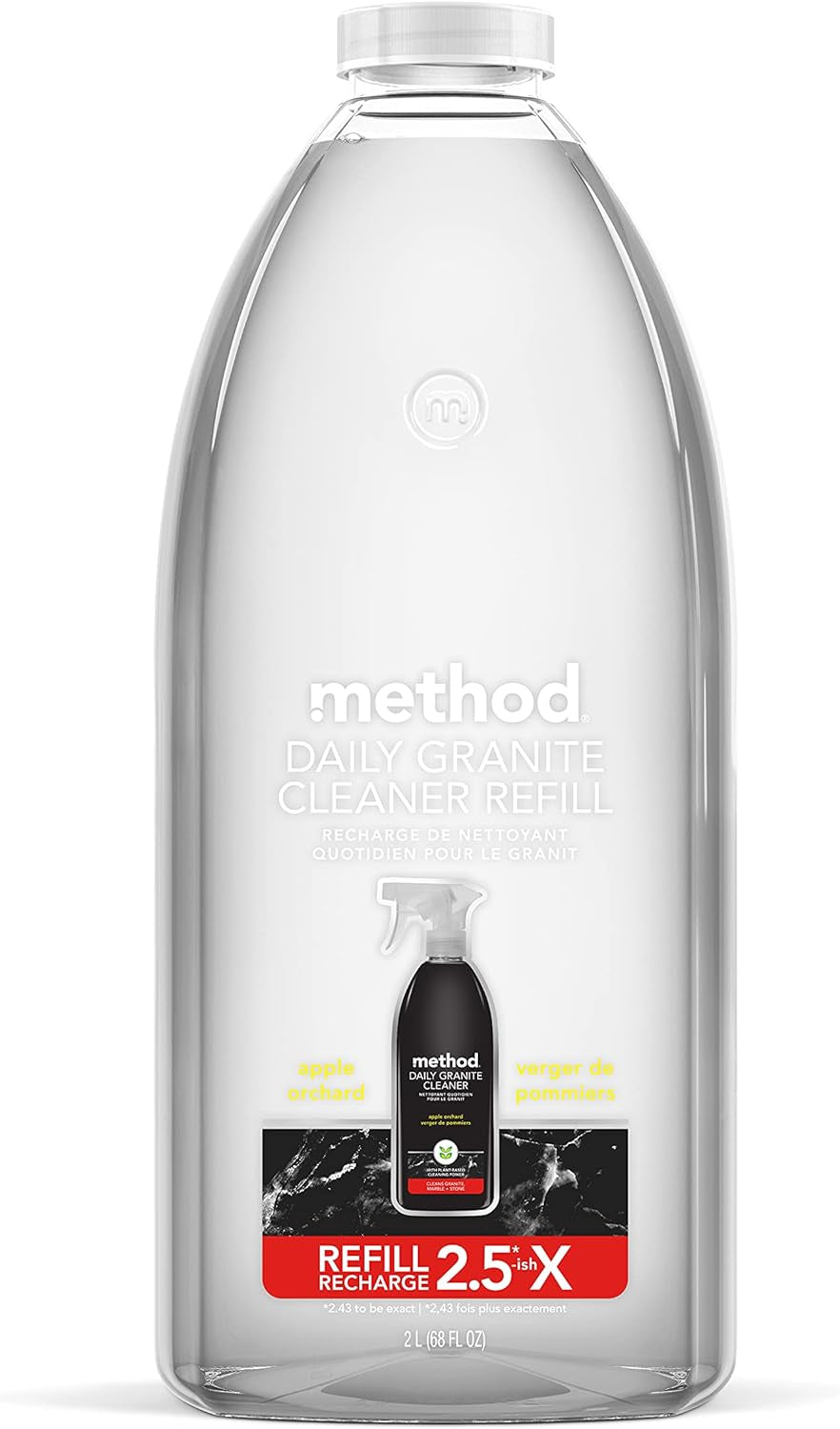 Method Daily Granite Cleaner Refill, Apple Orchard, Plant-Based Cleaning Agent for Granite, Marble, and Other Sealed Stone, 68 Fl Oz, (Pack of 1)