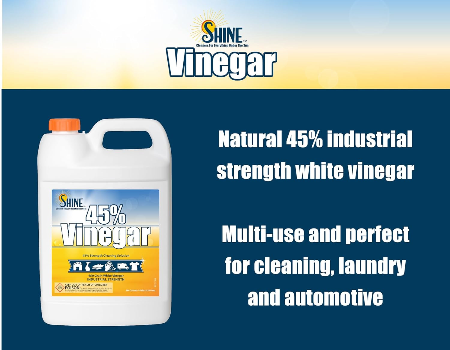 Energen of Carolina 45 Percent White Vinegar, 450 Grain Vinegar Concentrate, 1 Gallon of Natural Concentrated Industrial Vinegar, 1 Gallon (128 Fl Oz )