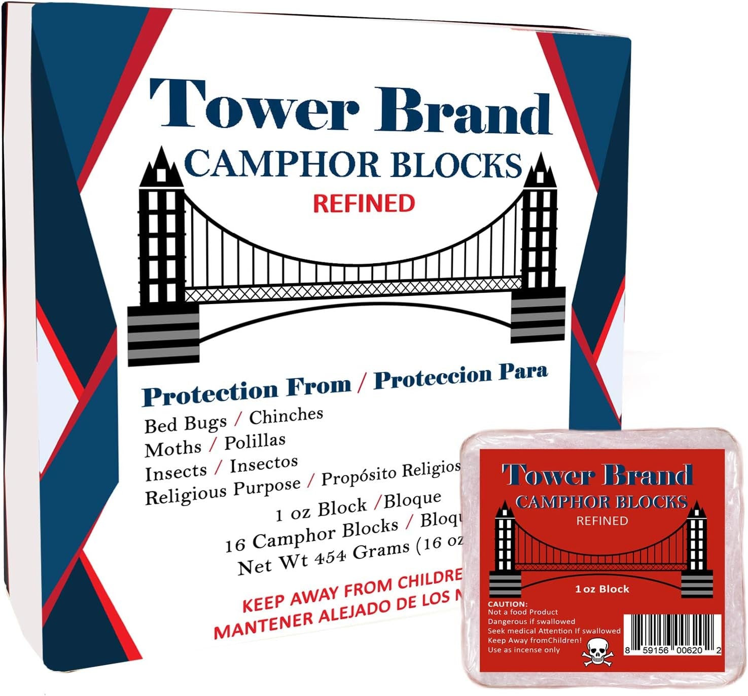 ELP ESSENTIAL Tower Brand Camphor Blocks Refined 1Oz 16 Tablets