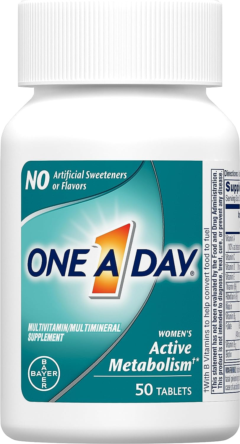 One a Day Women’S Active Metabolism Multivitamin, Supplement with Vitamin A, C, D, E and Zinc for Immune Health Support*, Iron, Calcium, Folic Acid & More, 50 Count (Packaging May Vary)
