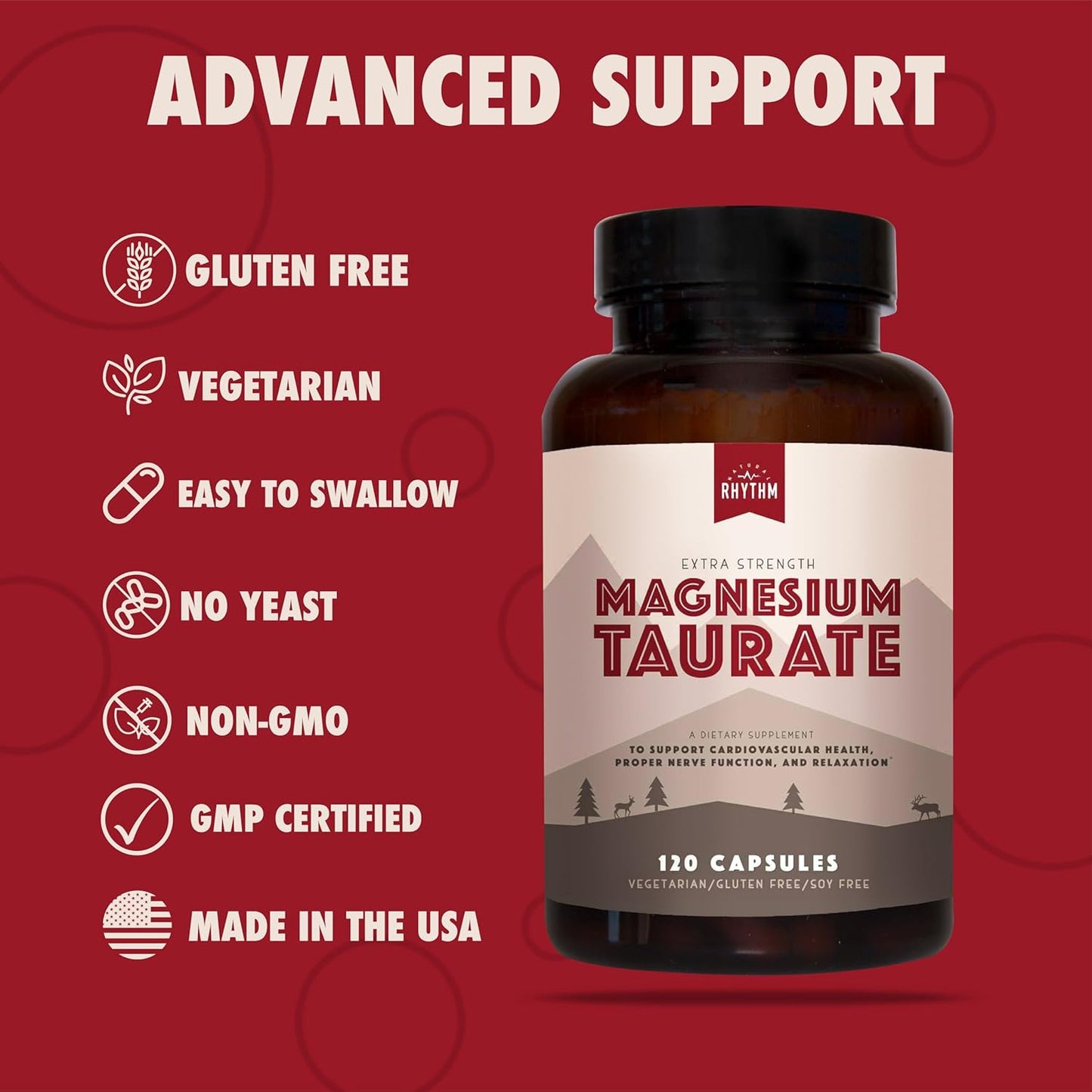 Natural Rhythm Magnesium Taurate, High Absorption Taurate, 750Mg (150Mg of Elemental Magnesium) 120 Capsules