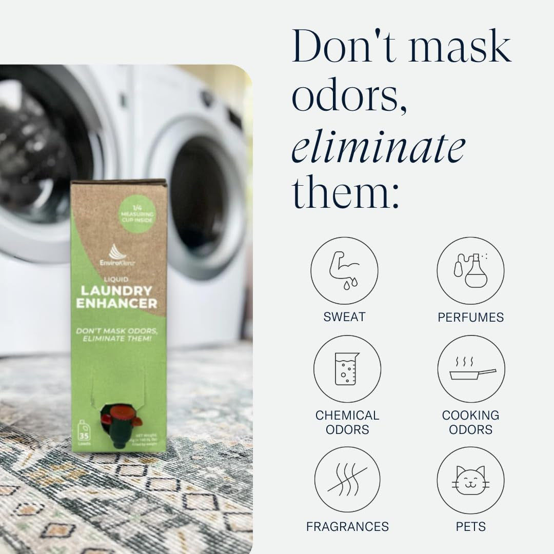 Enviroklenz Liquid Laundry Enhancer Additive (35 Loads) | Removes Chemical, Musty, Sweat and Body, Smoke, Fragrance, Pet Odors, and More | Non Toxic Laundry & Fragrance-Free
