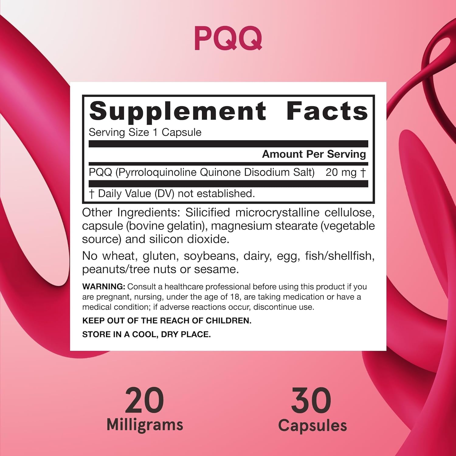 Jarrow Formulas PQQ 20 Mg, Dietary Supplement, Heart, Brain, and Metabolism Support, 30 Veggie Capsules, 30 Day Supply