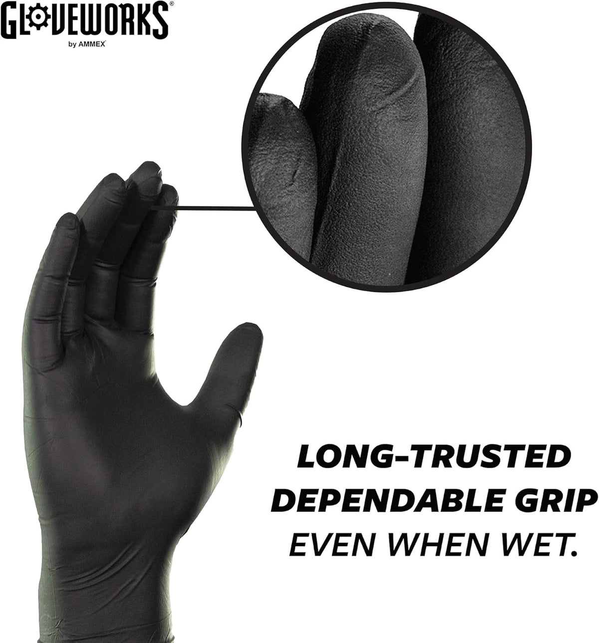 GLOVEWORKS Black Disposable Nitrile Industrial Gloves, 5 Mil, Latex & Powder-Free, Food-Safe, Textured