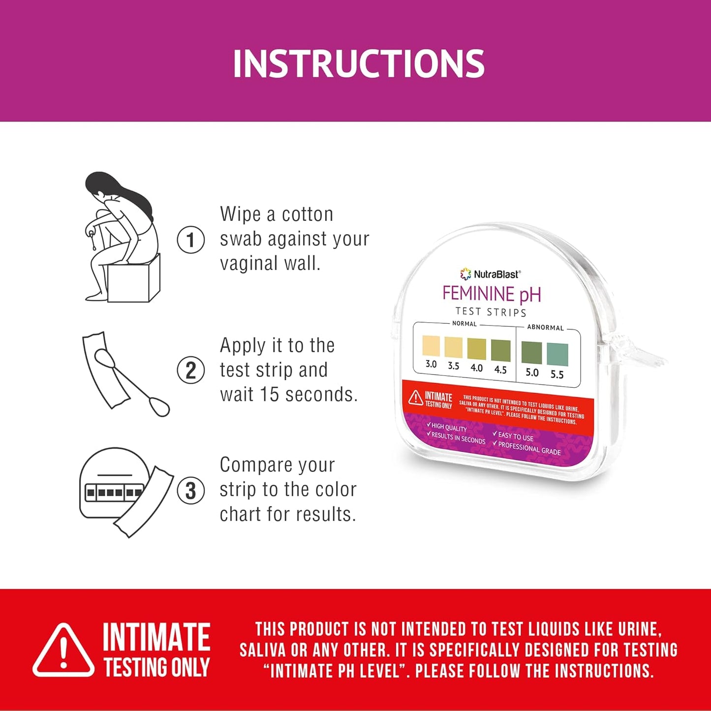 Nutrablast Feminine Ph Test Strips 3.0-5.5 | Monitor Intimate Health | Easy to Use & Accurate Women’S Acidity & Alkalinity Balance Ph Level Tester Kit (100 Tests Roll)