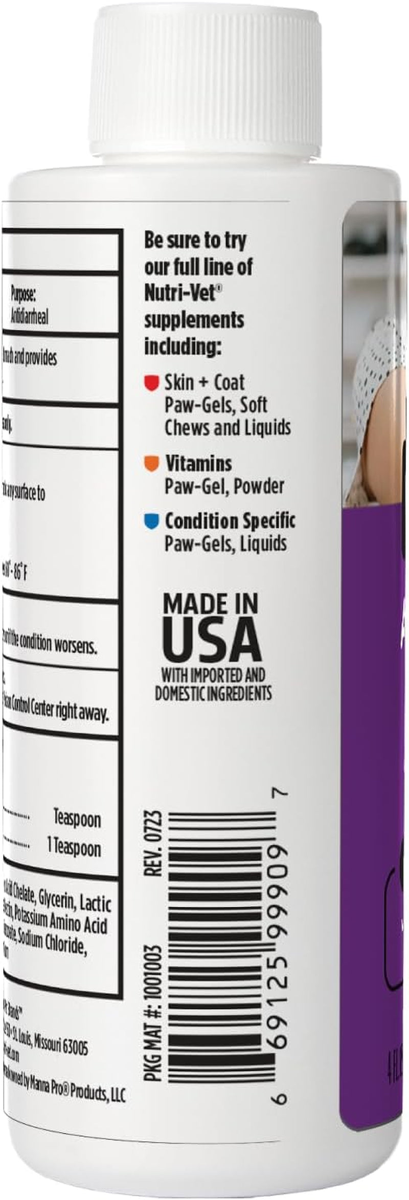 Nutri-Vet anti Diarrehea Liquid for Cats | Detodxifying Agent Works against Bacterial Toxins | 4 Ounces