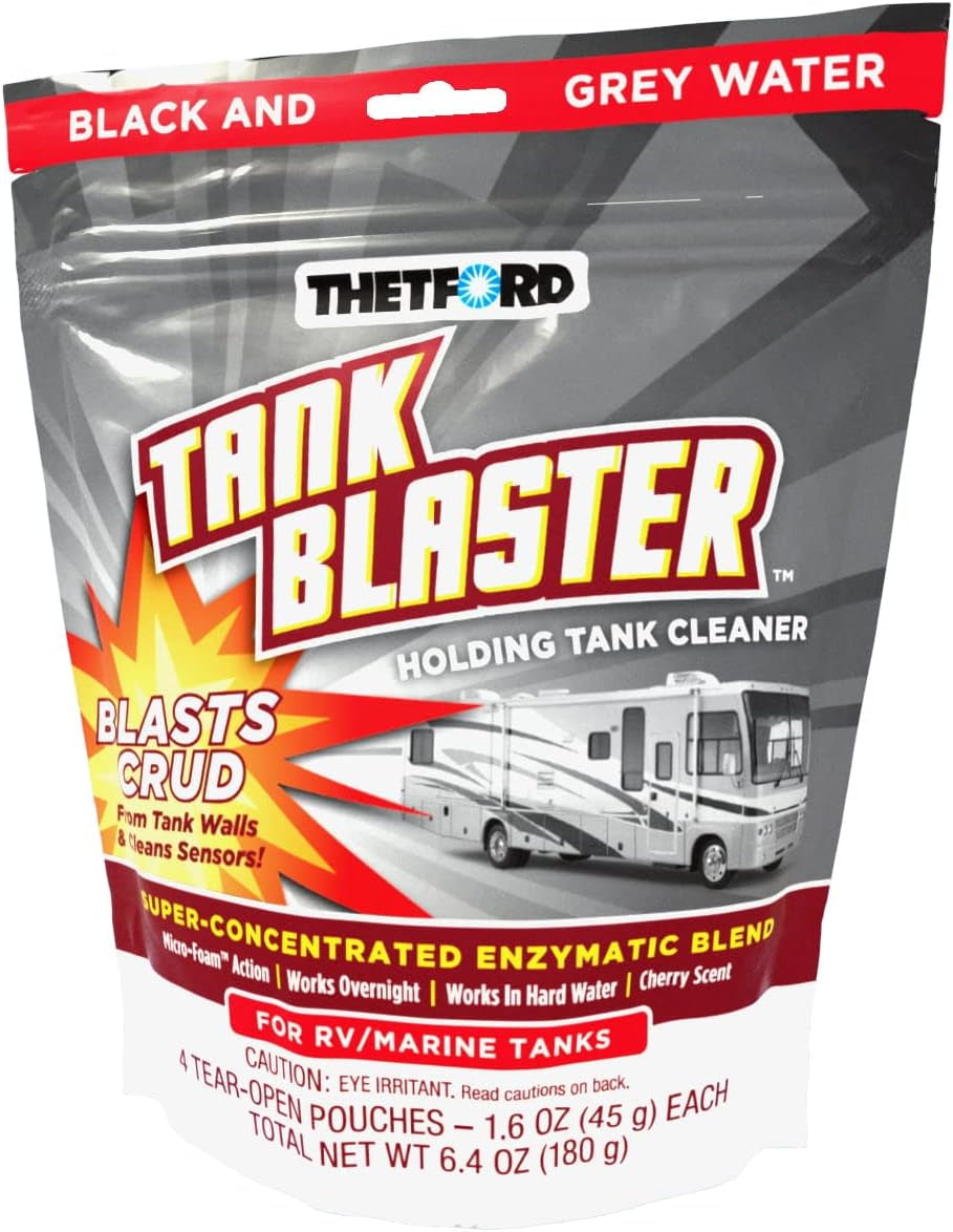 Thetford Tank Blaster - Level Sensor Cleaner - Black & Grey Waste Water Holding Tanks & Portable Tanks Cleaner - 4 X 1.6 Oz Packets Thetford - 96527,White