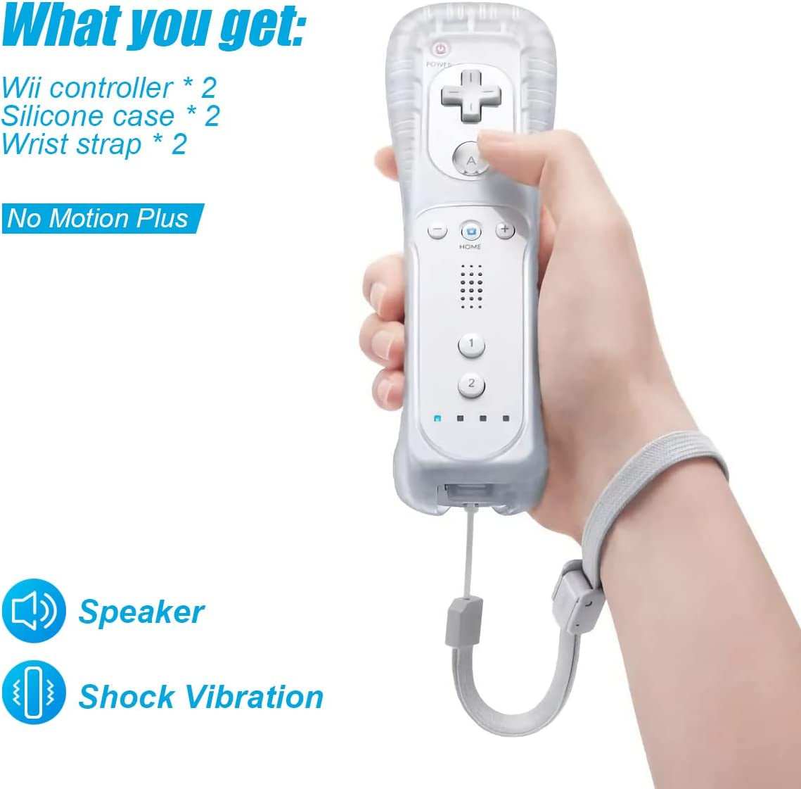 Wii Controller 2 Pack, Wii Remote Controller, with Silicone Case and Wrist Strap, Remote Controller for Wii/Wii U, White