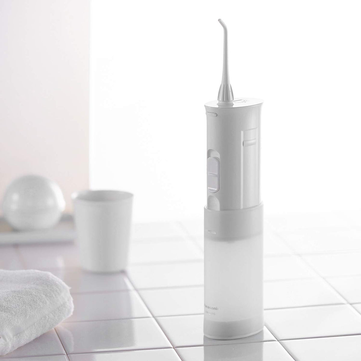 Panasonic Portable Water Flosser, 2-Speed Battery-Operated Oral Irrigator with Collapsible Design for Travel – EW-DJ10-W (White)
