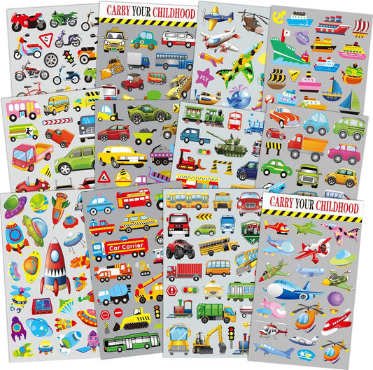 HORIECHALY Transportation Stickers for Kids, Teaching Aids for School and Home, Rewards and Gifts, Colorful and Safe, 280 PCS of Cute Decals with Cars, Airplane and Rockets More Vehicles!