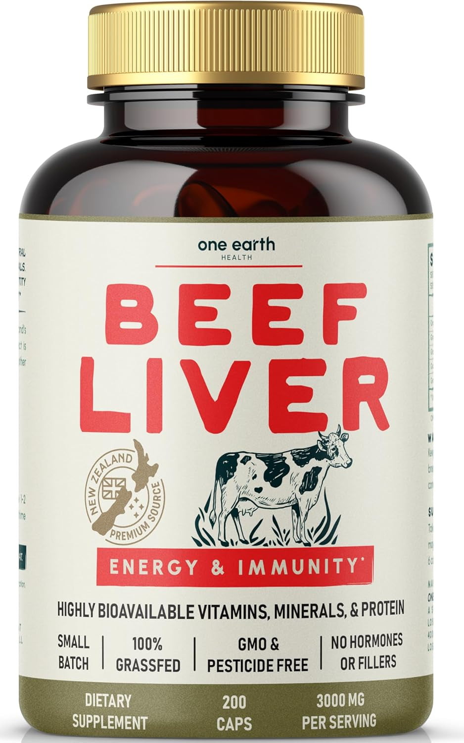 Beef Liver Capsules. 100% Grass Fed New Zealand Beef Liver. Pasture Raised. GMO and Filler Free. 200 Capsules (3,000Mg Serving)