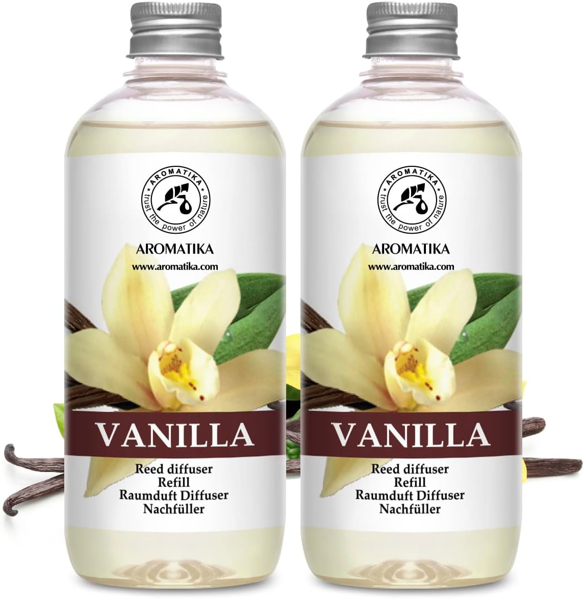 Diffuser Refill Vanilla 34 Fl Oz - 2 X 500Ml - Fragrance Oil Diffuser Refill - Home Fragrance - Vanilla Scent - Room Freshener - Vanilla Aroma - Fresh and Long Lasting Fragrance