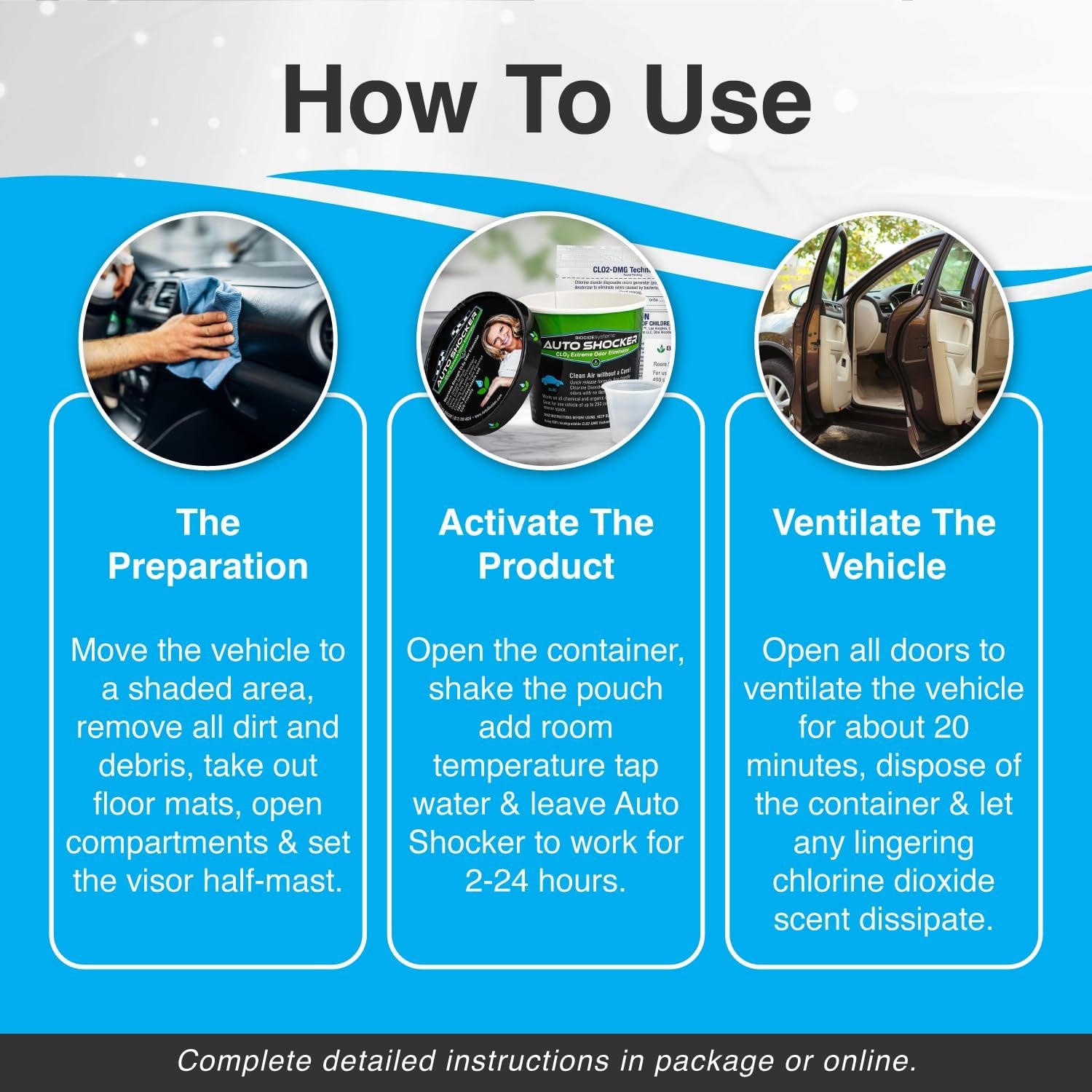 Auto Shocker, Quick Release Car Odor Eliminator, Eco-Friendly Chlorine Dioxide Odor Bomb for Vehicle Interior up to 250 Cubic Feet