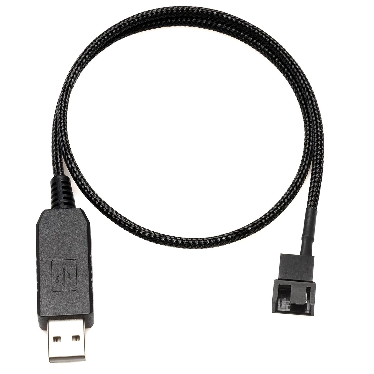 CRJ 12V Step-Up USB Fan Power Adapter Cable - 24-Inch (60Cm), Black Sleeved - Full Fan Speed Adapter for 3-Pin/4-Pin PC Cooling Fans