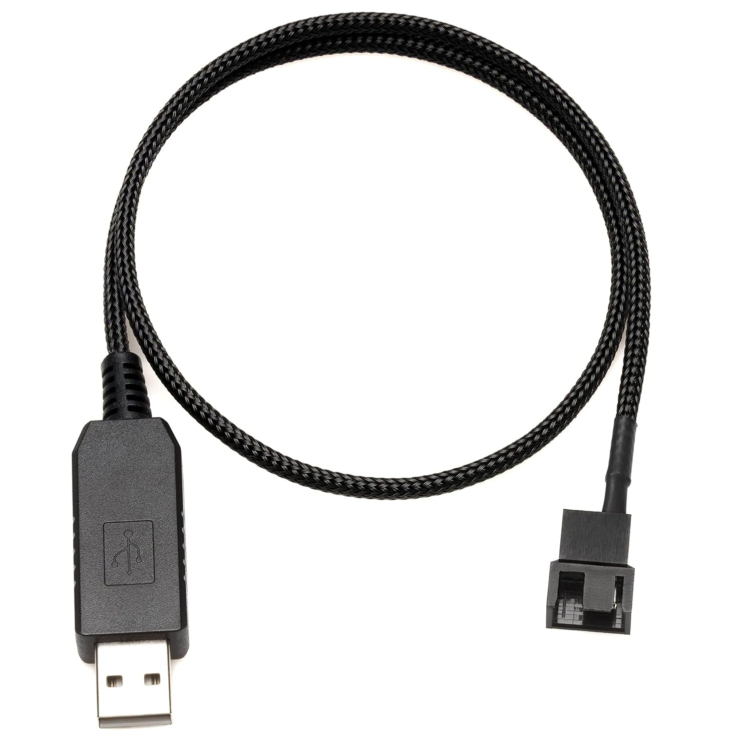 CRJ 12V Step-Up USB Fan Power Adapter Cable - 24-Inch (60Cm), Black Sleeved - Full Fan Speed Adapter for 3-Pin/4-Pin PC Cooling Fans
