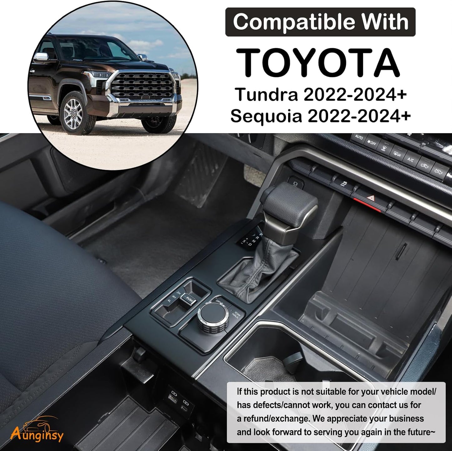 Aunginsy Central Control Gear Shift Panel Trim Cover Compatible with Toyota Tundra/Sequoia 2022-2024 Truck Gear Shifter Console Anti-Scratch Panel Frame Decorative Sticker Protection ABS Accessories