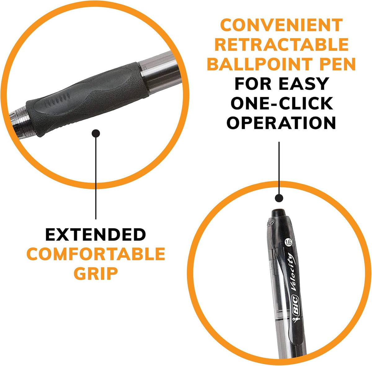 BIC Velocity Bold Retractable Ball Pen, Bold Point (1.6Mm), Black, 2 Count, Great for Everyday Writing