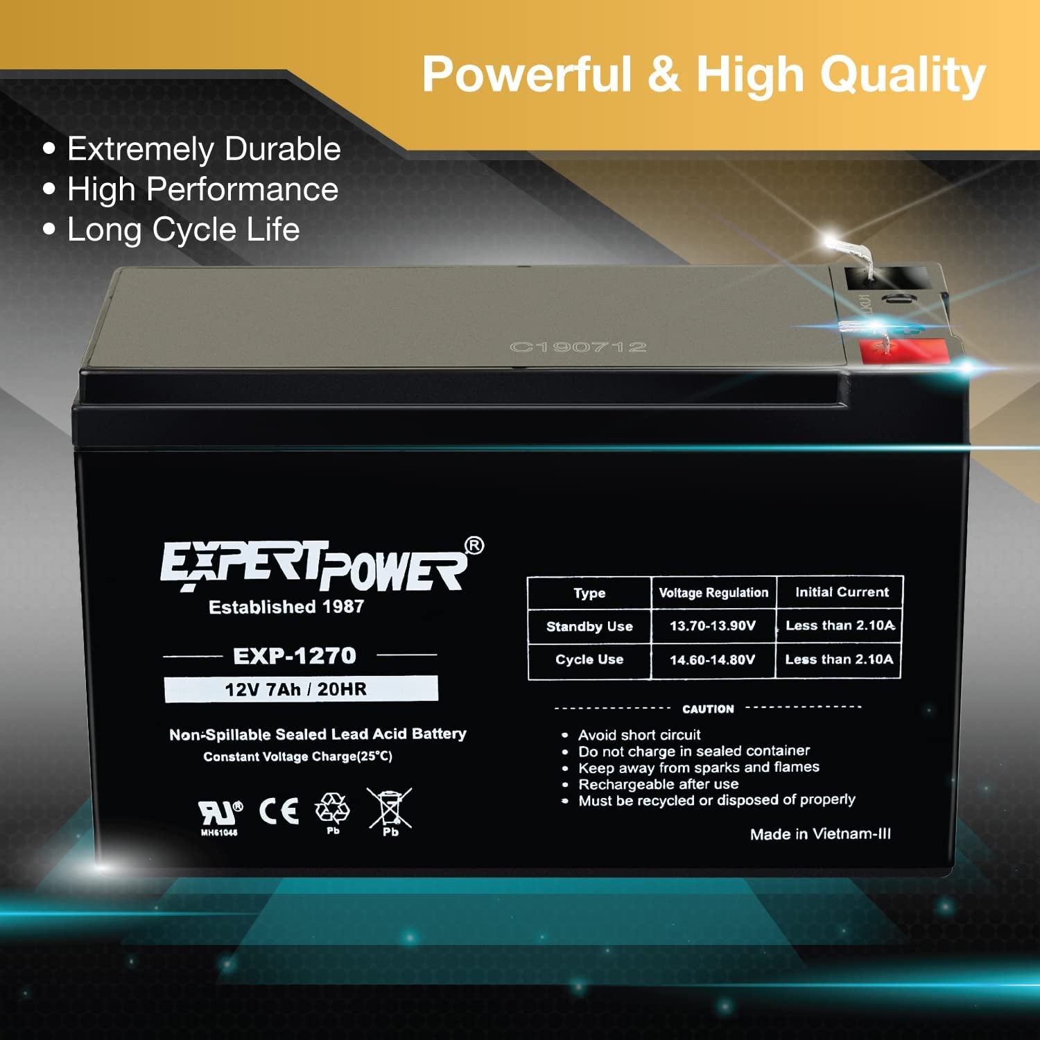 Expertpower 12V 7Ah Rechargeable Sealed Lead Acid Battery
