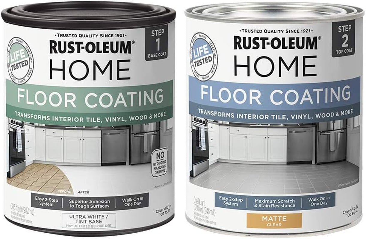 Rust-Oleum 367591 Home Interior Floor Coating Kit, Matte Ultra White 32 Fl Oz (Pack of 2)