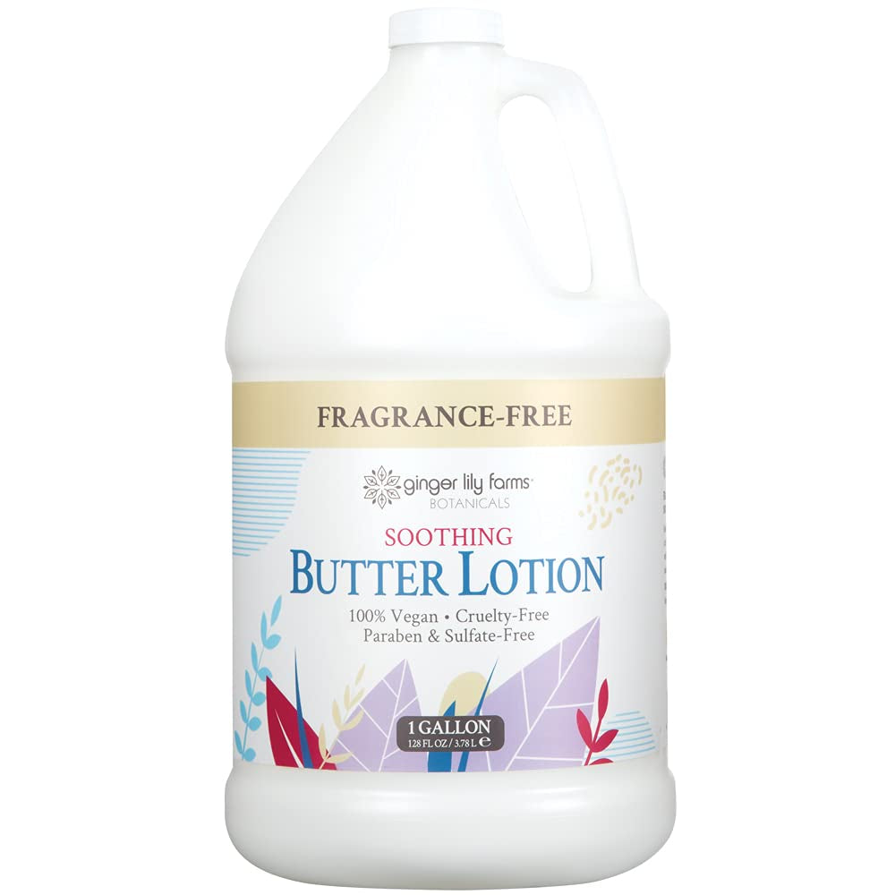 Ginger Lily Farms Botanicals Soothing Butter Lotion for Dry, Sensitive Skin, 100% Vegan & Cruelty-Free, Fragrance Free, 1 Gallon (128 Fl Oz) Refill (Pack of 1)